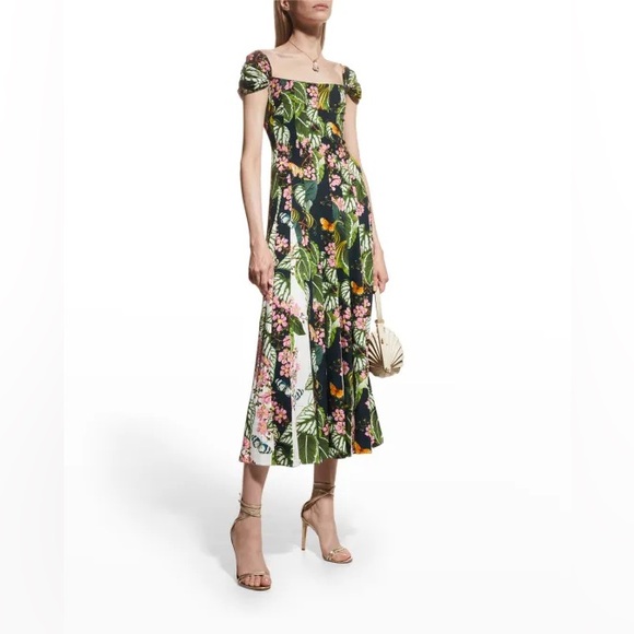 Oscar de la Renta Mixed Botanical Sleeveless Cady Inset Dress, 14 - Picture 9 of 15